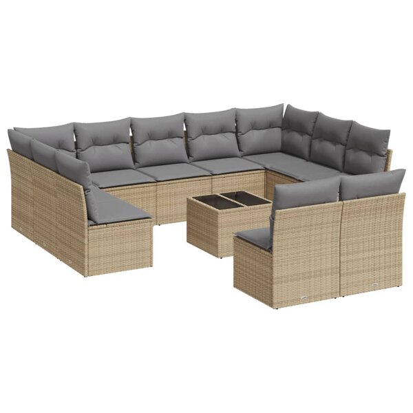 vidaXL Salon de jardin avec coussins 12 Pièces beige résine tressée