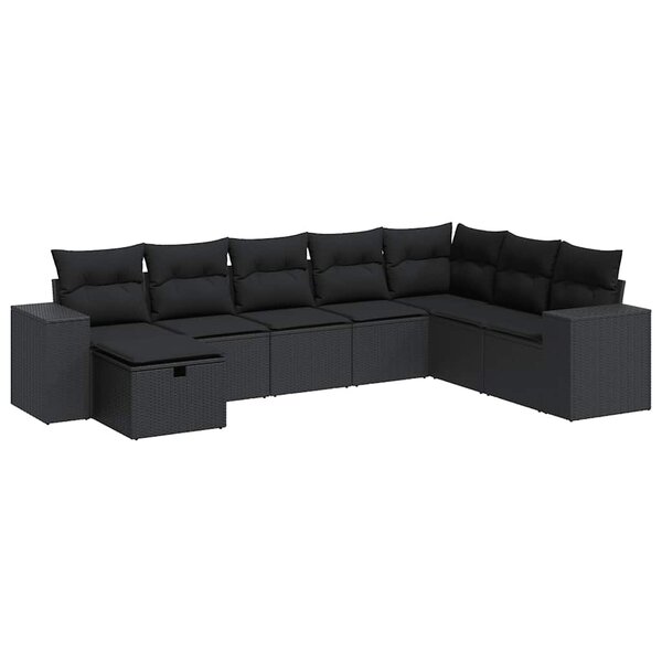 vidaXL Salon de jardin 8 Pièces avec coussins noir résine tressée