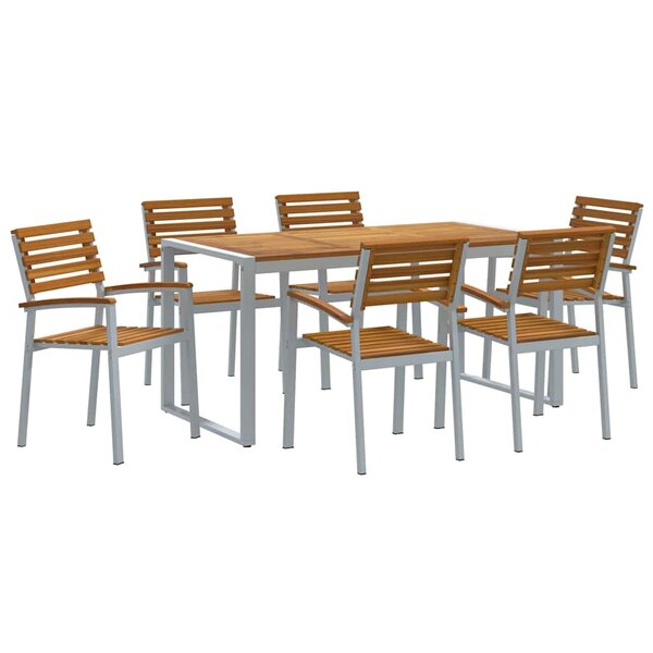 vidaXL Ensemble de salle à manger pour jardin 7 Pièces Gris et marron
