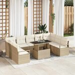 vidaXL Ensemble de canapé de jardin 10 Pièces Beige Poly rotin