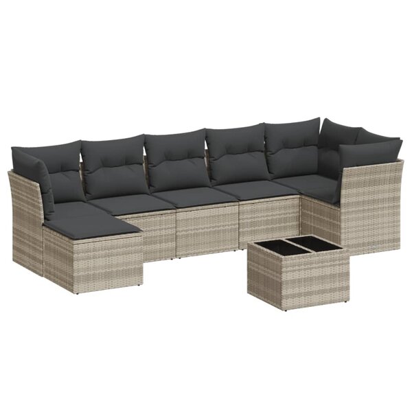vidaXL Salon de jardin 8 Pièces avec coussins gris clair résine tressée