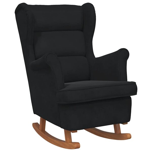 vidaXL Fauteuil à bascule à oreilles en velours noir bois massif