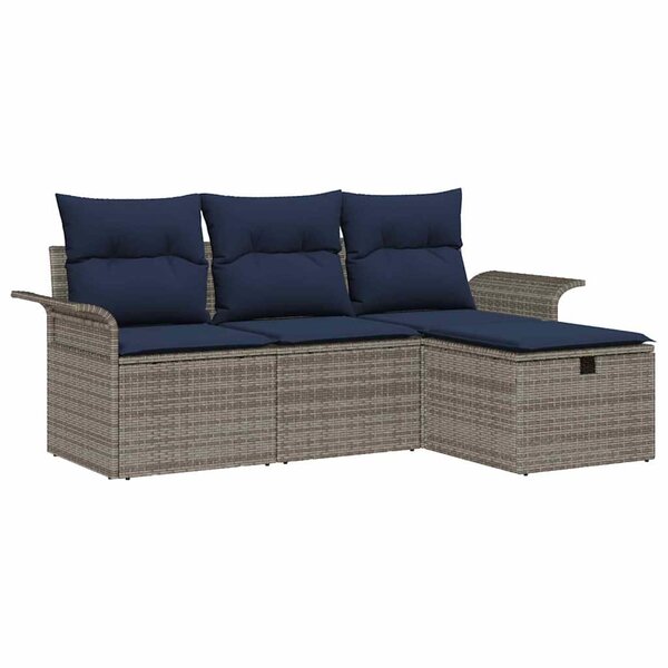 vidaXL Ensemble de canapé de jardin 4 Pièces Gris et marine polyrotin