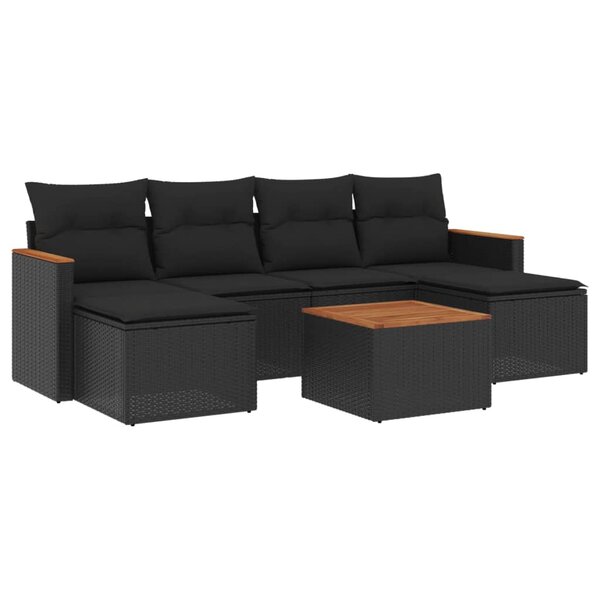 vidaXL Salon de jardin 7 Pièces avec coussins noir résine tressée