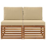 vidaXL 2 Pièce Sofa de milieu extérieur Bois d'Acacia Massif Naturel
