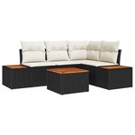 vidaXL Ensemble de 5 canapés de jardin avec coussins noirs en rattan PE et acacia