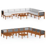 vidaXL Salon de jardin 9 pièces avec coussins bois d'acacia crème et corde