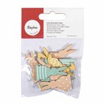 Miniatures en bois Lapin  Colore  2x4cm  av.dot adhésif  12 pces