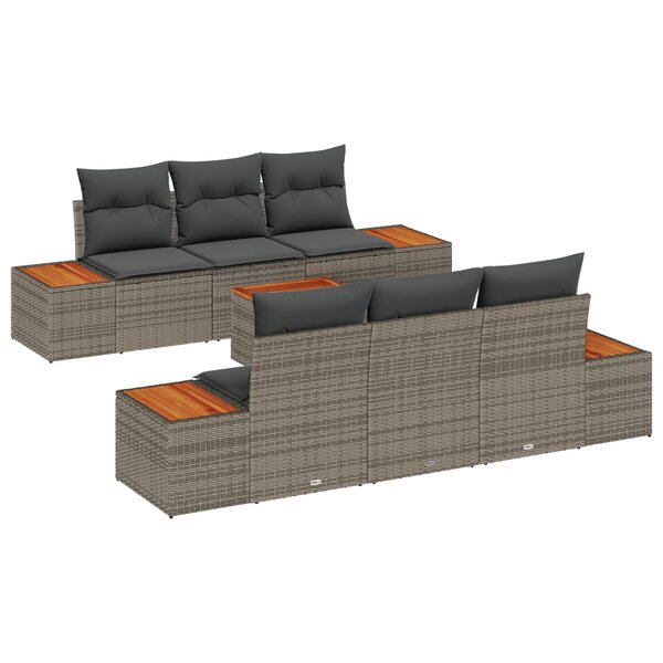 vidaXL Ensemble de canapé de jardin 7 pièces avec coussins gris poly rattan acacia