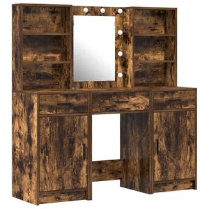 vidaXL Ensemble de table de maquillage avec LED 3 Pièces Chêne fumé