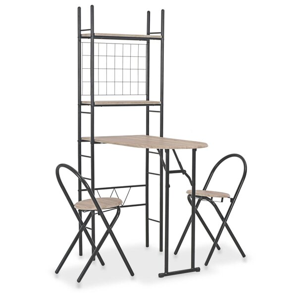 vidaXL Ensemble à dîner pliant 3 Pièces et étagère de rangement MDF acier