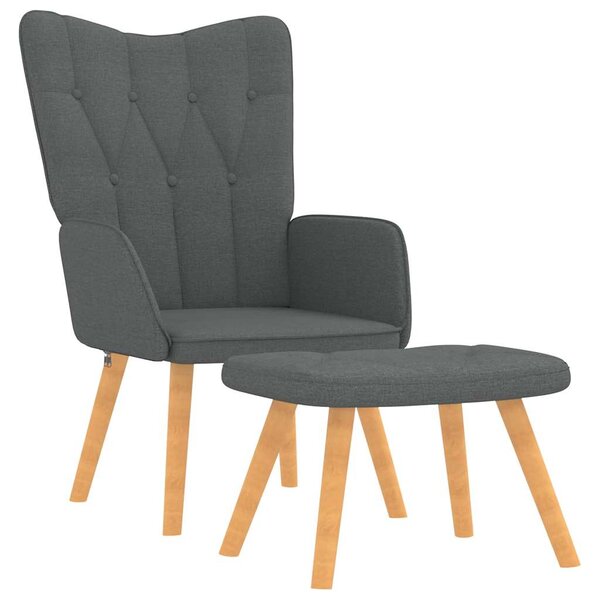 vidaXL Chaise de relaxation avec tabouret Gris foncé Tissu