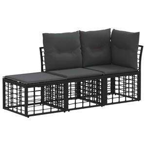 vidaXL Ensemble de canapés d'extérieur 3 Pièces Noir Polyester