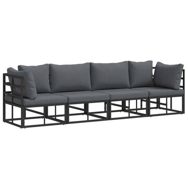 vidaXL Ensemble de canapé de jardin avec coussin 4 Pièces Noir Aluminium