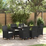 vidaXL Ensemble de salle à manger de jardin 7 pièces avec coussins - Rattan poly noir