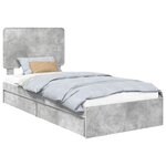vidaXL Lit de Rangement Gris béton 90 x 190 cm Bois d'ingénierie