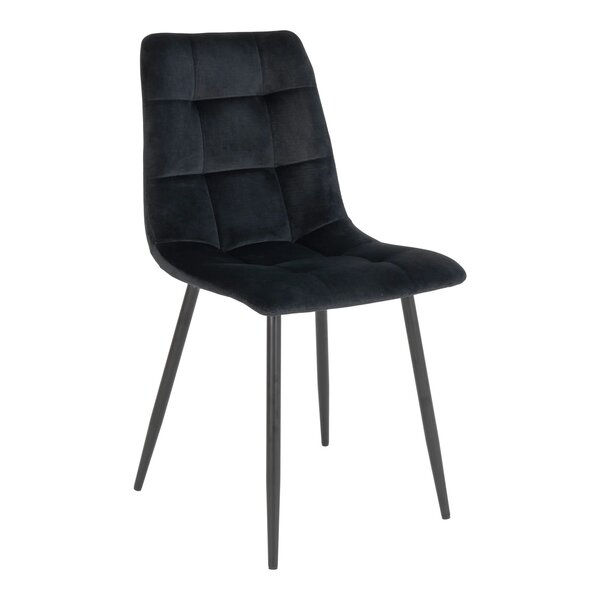 2 chaises de salle à manger en velours polyester noir avec pieds noirs