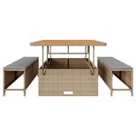 Set de Salle à Manger de Jardin 3 Pièces avec Coussins Beige en Rattan Poly et Acacia