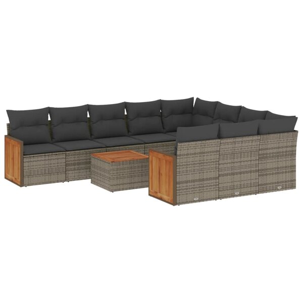 vidaXL Salon de jardin 11 Pièces avec coussins gris résine tressée