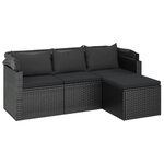 vidaXL Canapé de jardin 3 places avec toit et repose-pieds Noir