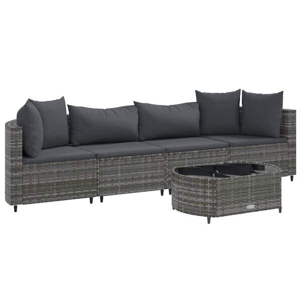 vidaXL Salon de jardin 5 Pièces avec coussins gris résine tressée