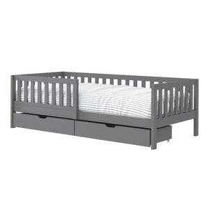 Lit Isa 2 tiroirs barrière gris + matelas