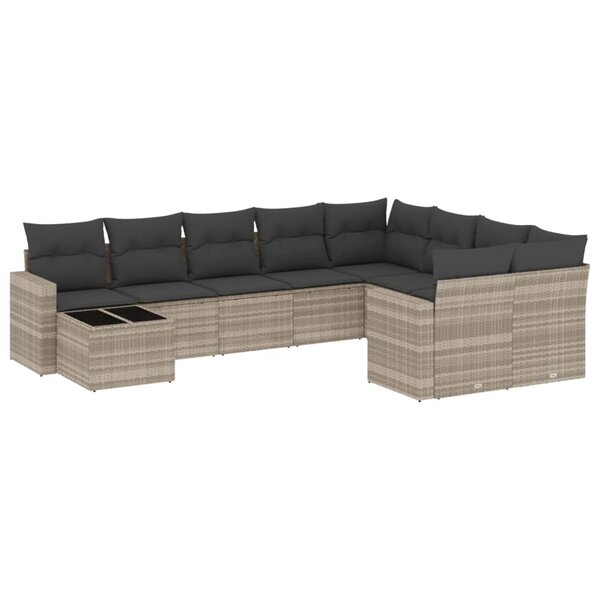vidaXL Salon de jardin avec coussins 10 Pièces gris clair résine tressée