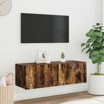 vidaXL Meuble TV mural avec lumières LED chêne fumé 100x35x31 cm