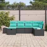 vidaXL Ensemble de canapé de jardin avec coussin 6 Pièces Noir polyrotin