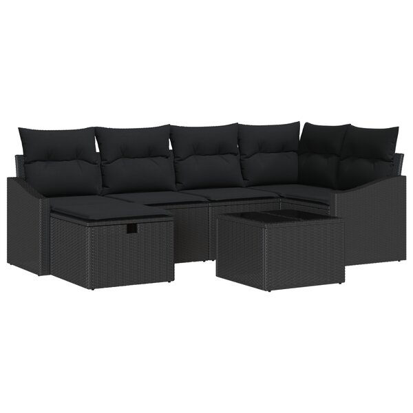 vidaXL Ensemble de canapé de jardin 7 pièces avec coussins noir en rotin