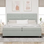 Lit Box Spring avec Matelas gris clair 200x200 cm en Velours