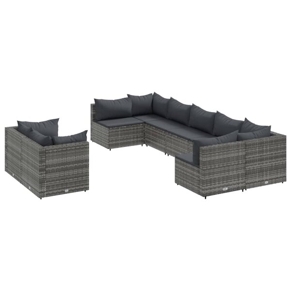 vidaXL Salon de jardin 9 Pièces avec coussins gris résine tressée