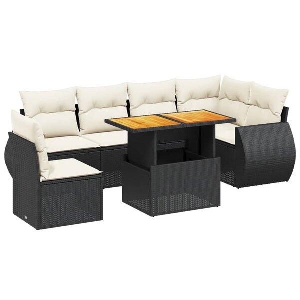 vidaXL Salon de jardin 7 Pièces avec coussins noir résine tressée