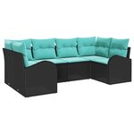 vidaXL Ensemble de canapé de jardin 6 Pièces Noir et turquoise polyrotin