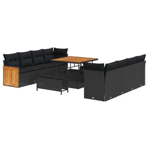 vidaXL Ensemble de canapé de jardin avec coussin 11 Pièces Noir