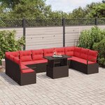 vidaXL Ensemble de canapé de jardin 11 Pièces Marron et rouge polyrotin