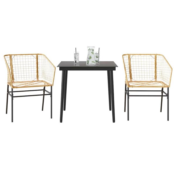 vidaXL Ensemble à manger de jardin 3Pièces marron résine tressée verre