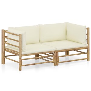 vidaXL Salon de jardin 2 Pièces avec coussins blanc crème bambou