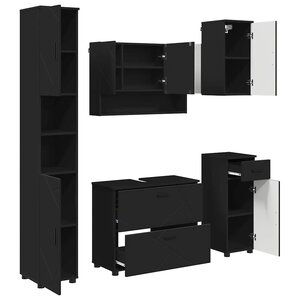 vidaXL Ensemble de mobilier de salle de bain avec tiroir 5 Pièces Noir