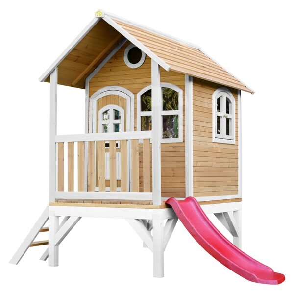 AXI Cabane enfant TOM Brun Blanc avec toboggan Rouge