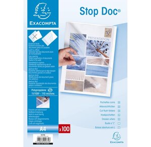 Etui carton de 100 pochettes coin Stop doc polypropylène lisse 11x100e A4 EXACOMPTA