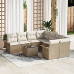 Ensemble de canapé de jardin 9 pièces avec coussins Beige Poly Rotin