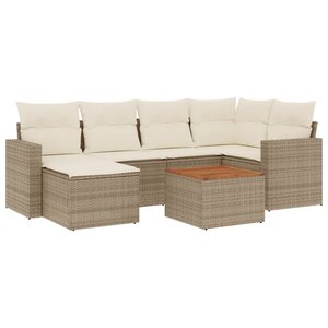 vidaXL Salon de jardin avec coussins 7 Pièces beige résine tressée