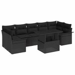 vidaXL Ensemble de canapé de jardin avec coussin 8 Pièces Noir polyrotin