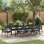 vidaXL Ensemble salle à manger jardin 9 pièces avec coussins Noir Rotin Poly