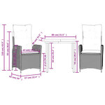 vidaXL Ensemble à manger de jardin 3Pièces coussins gris clair poly rotin