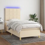 vidaXL Sommier à lattes de lit et matelas et LED Crème 100x200cm Tissu