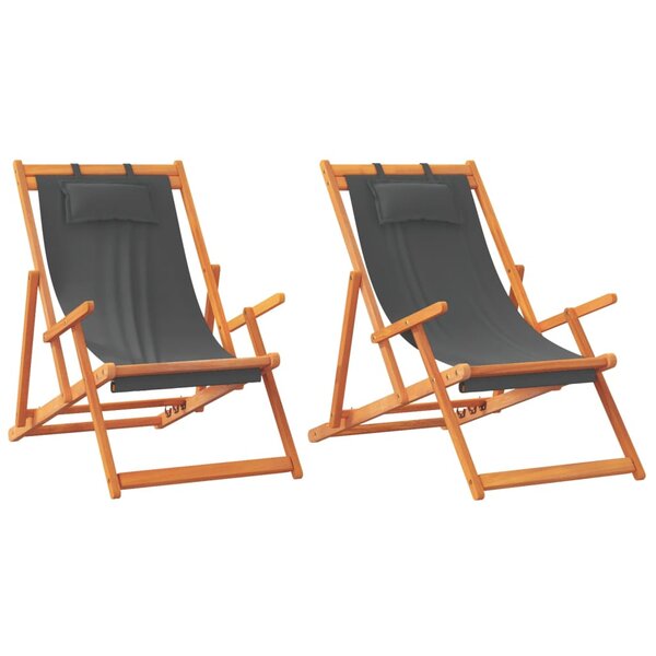 vidaXL Chaises de plage pliables lot de 2 gris tissu