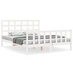 vidaXL Cadre de lit avec tête de lit blanc King Size bois massif