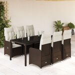 vidaXL Ensemble de bistro de jardin 7 Pièces coussins marron poly rotin